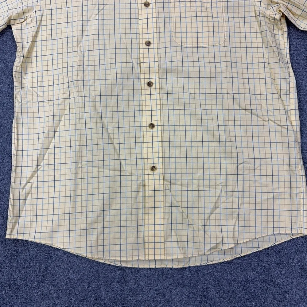 L.L. Bean Shirt Mens L Yellow Check Wrinkle Resistant Short Sleeve Button Down